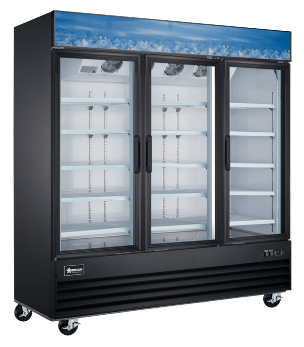 OMCAN 80” Black Display Freezer, 3-Glass Door