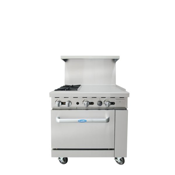 CookRite AGR-2B24GR, 136,000 Btu Restaurant Range, 2 Burner, Standard Oven, 24" Manual Griddle