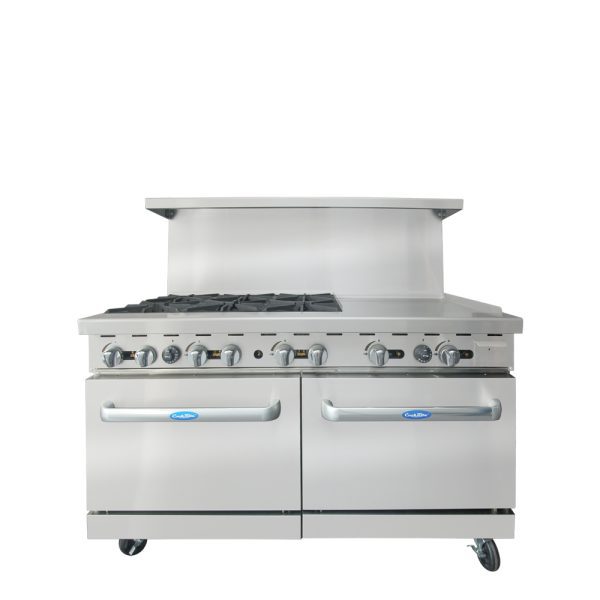 CookRite AGR-6B24GR, 294,000 Btu Restaurant Range, 6 Burner, 2 Standard Oven, 24" Manual Griddle