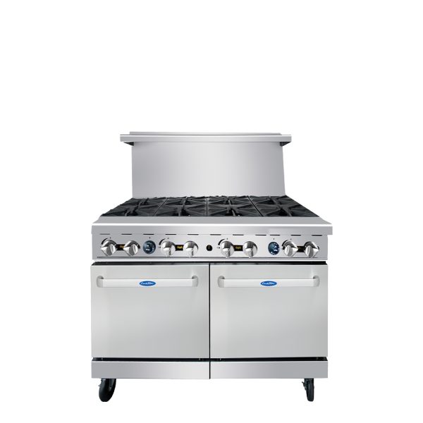 CookRite AGR-8B, 304,000 Btu Restaurant Range, 8 Burner, 2 Space Saver Ovens